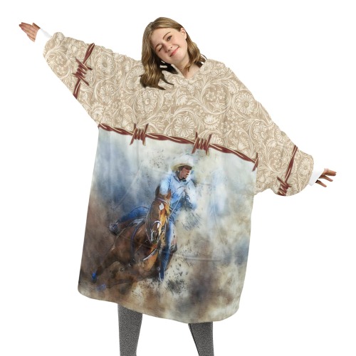 Adult Buff Leather & Woman Rider Blanket Hoodie Unisex Blanket Hoodie (Model H59)