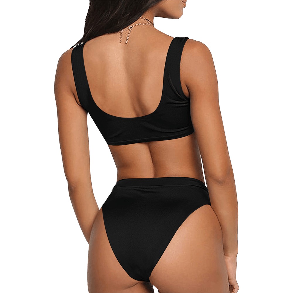 BLACK Sport Top & High-Waisted Bikini Swimsuit (Model S07)