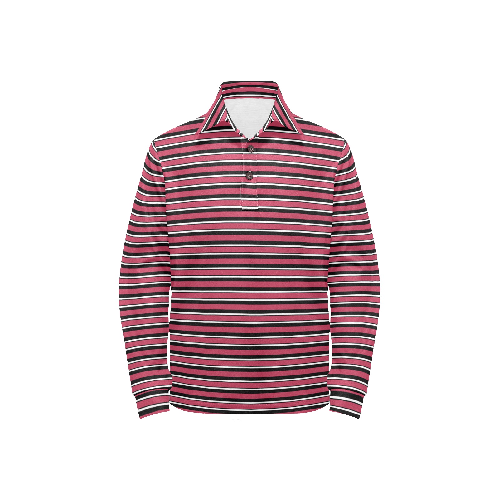 Magenta, Black and White Stripes Little Girls' All Over Print Long Sleeve Polo Shirt (Model T73)