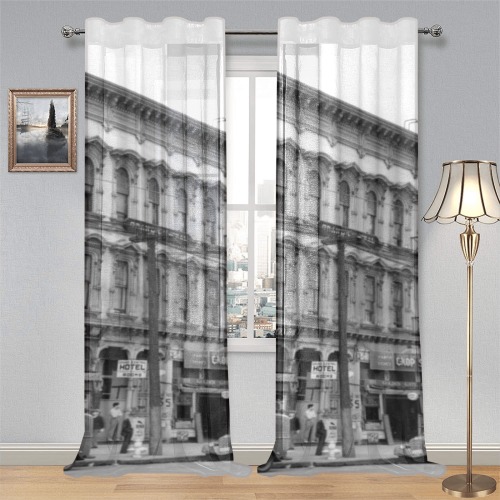 East side of Main Street Los Angeles. 1930s Gauze Curtain 28"x95" (Two-Piece)
