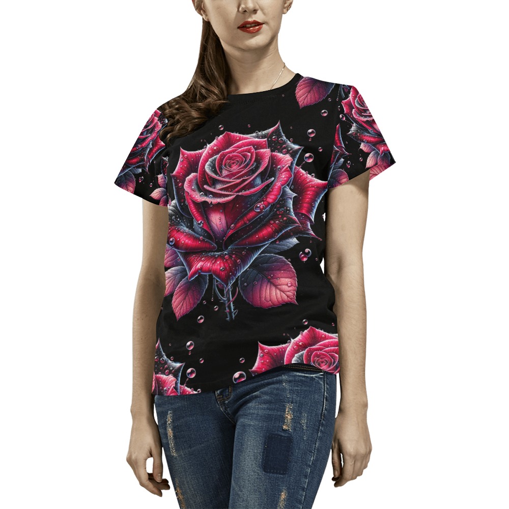 Red Black Rose - All Over Print T-Shirt for Women (USA Size) (Model T40)