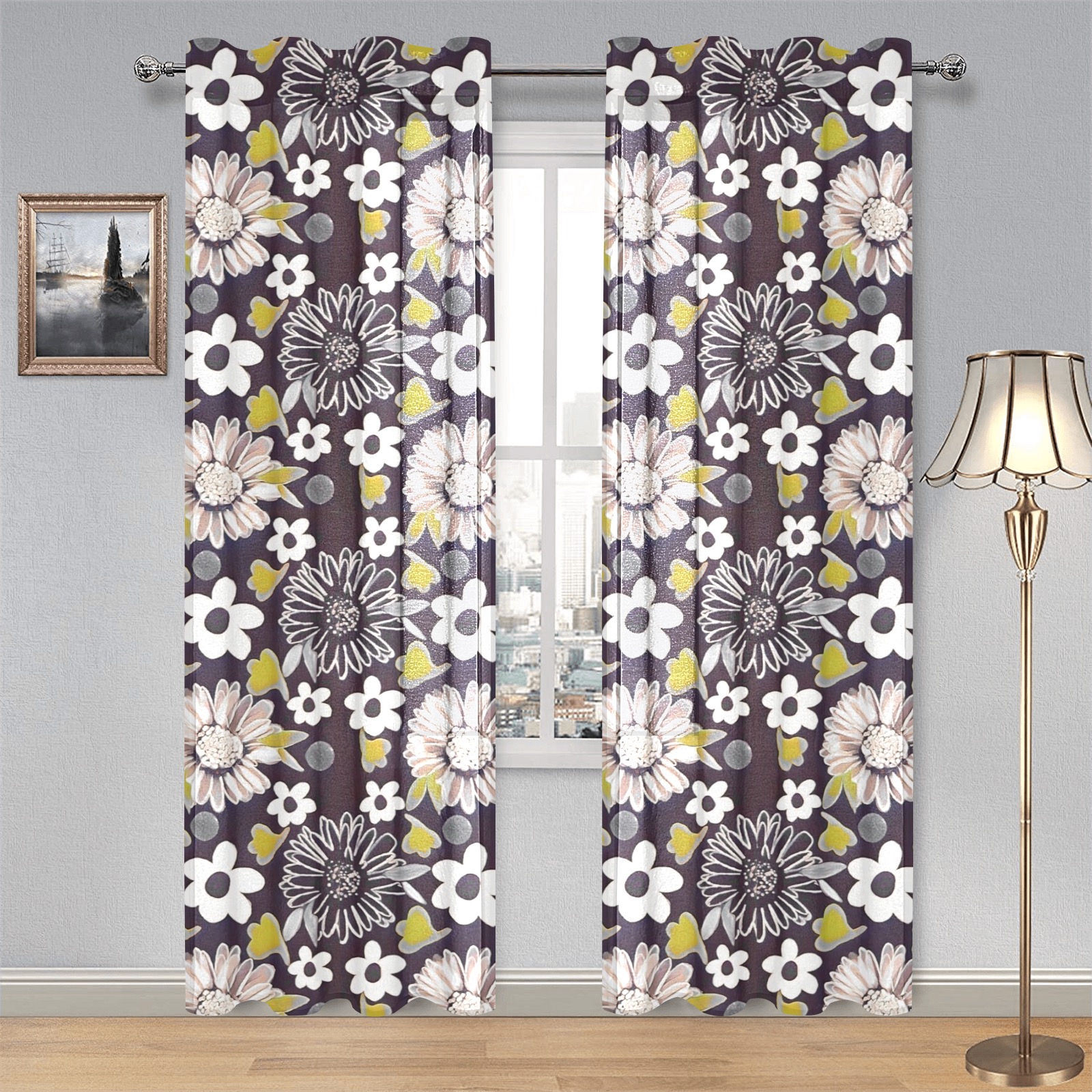 Unique Style Floral Pattern Gauze Curtain 28"x84" (Two-Piece)