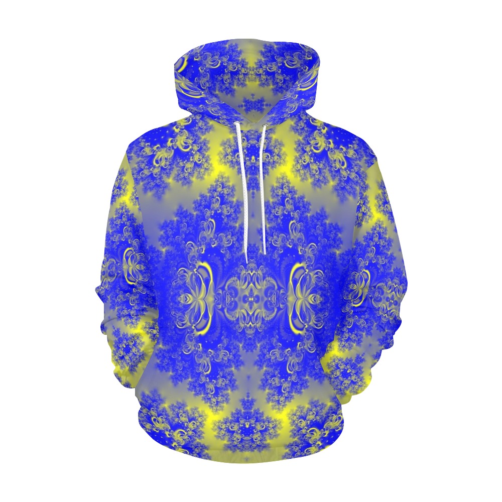 Sunlight and Blueberry Plants Frost Fractal All Over Print Hoodie for Women (USA Size) (Model H13)
