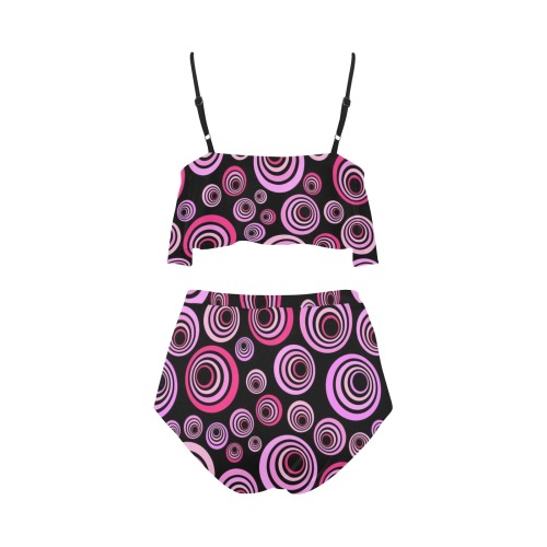 Retro Psychedelic Pretty Pink Pattern High Waisted Ruffle Bikini Set (Model S13)
