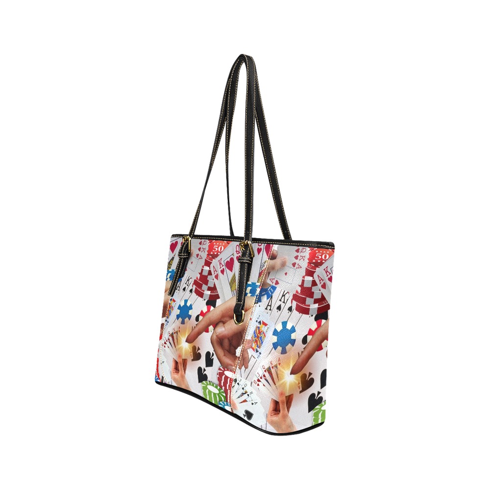 POKER NIGHT TOO Leather Tote Bag/Small (Model 1640)
