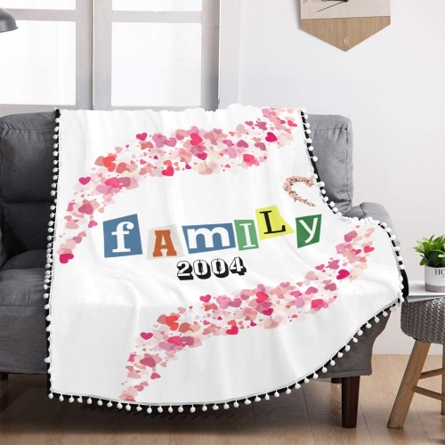 Family 2004 Blanket Pom Pom Fringe Blanket 30"x40"