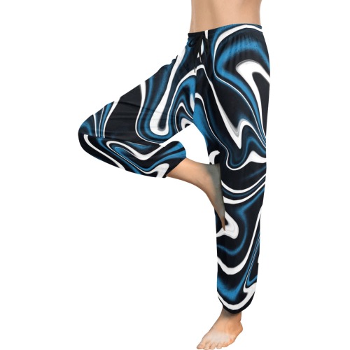 Blue, Black and White Estonia Swirls Women's All Over Print Harem Pants (Model L18)