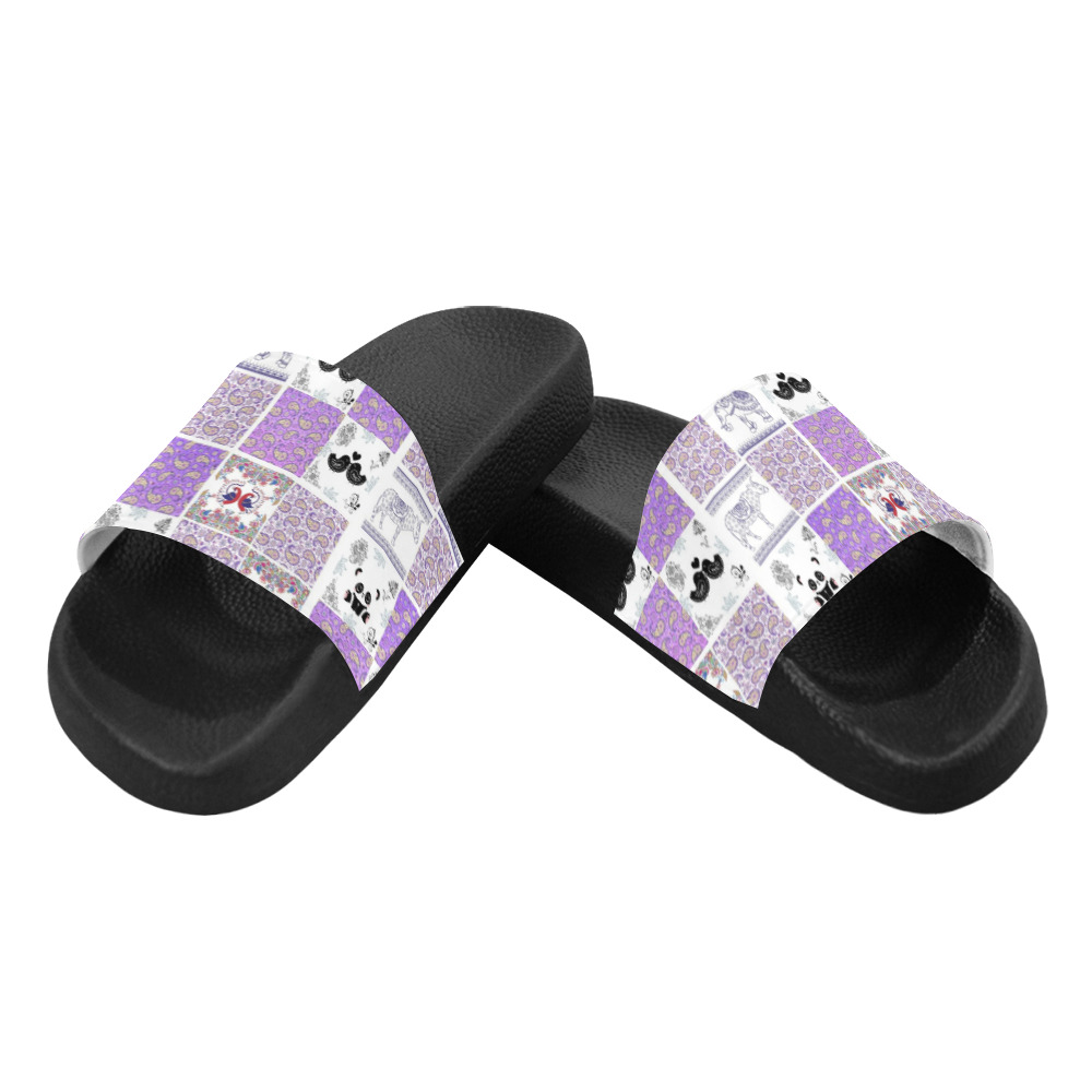 Purple Paisley Birds and Animals Patchwork Design Women's Slide Sandals (Model 057)