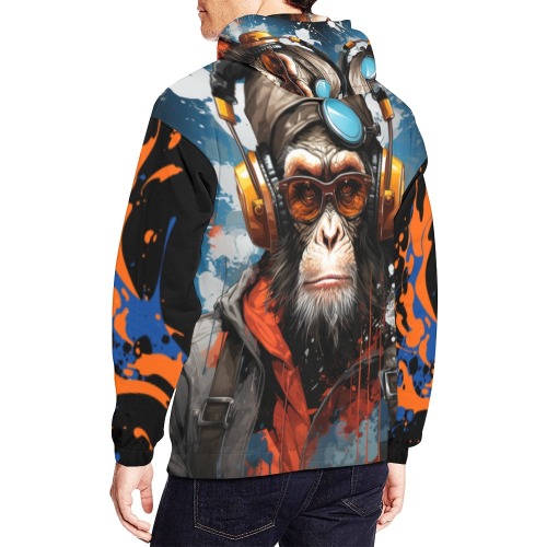 monkey headphones All Over Print Hoodie for Men (USA Size) (Model H13)
