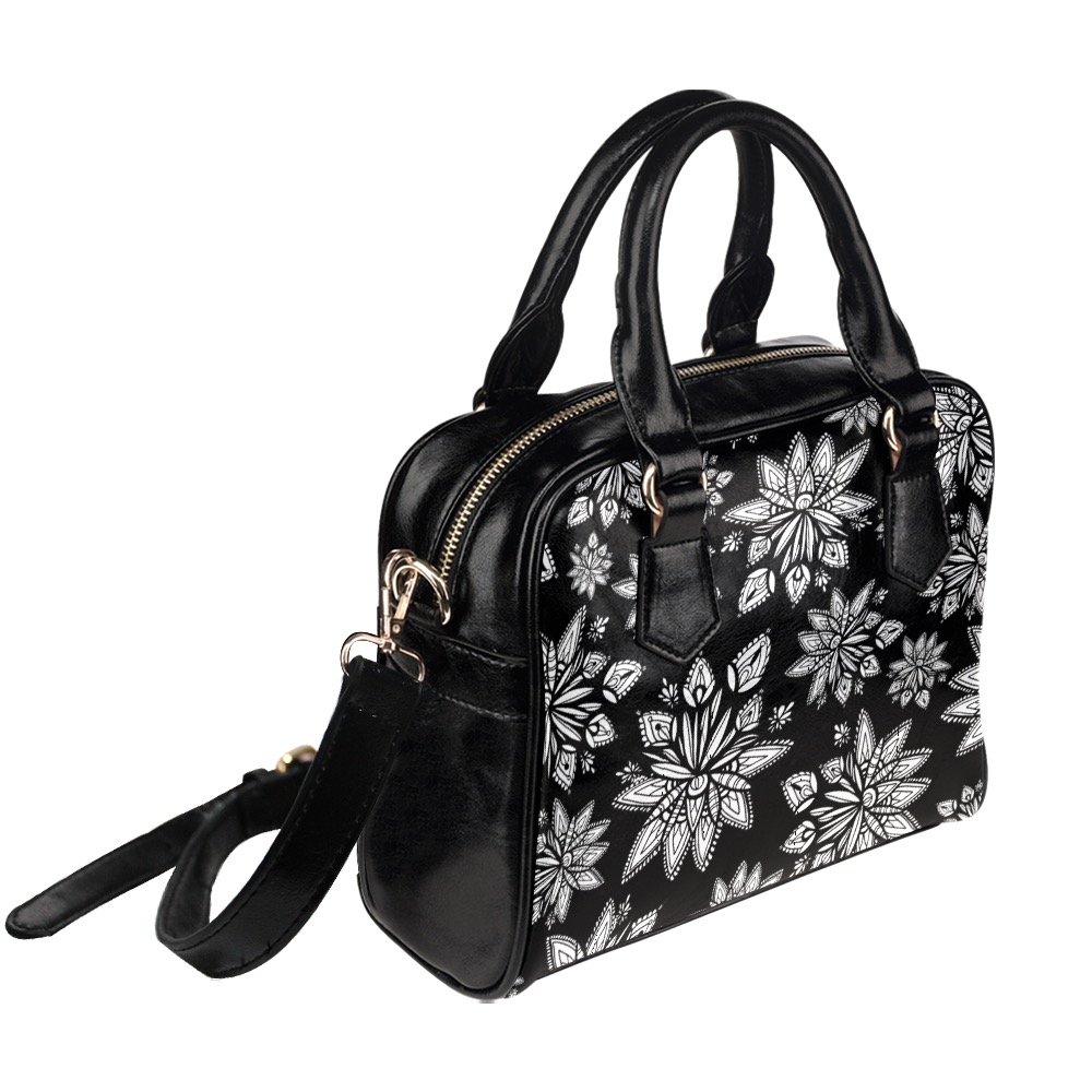 Creekside Floret pattern black and grey Shoulder Handbag (Model 1634)