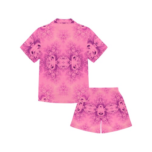 Pink Morning Frost Fractal Big Girls' V-Neck Short Pajama Set