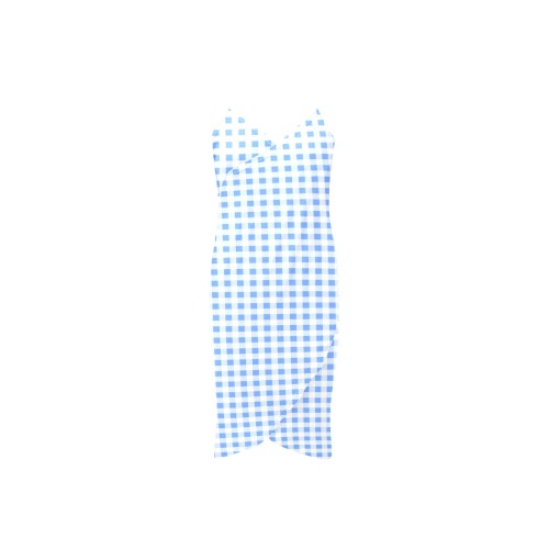 Sky Blue Gingham Spaghetti Strap Backless Beach Cover Up Dress (Model D65)
