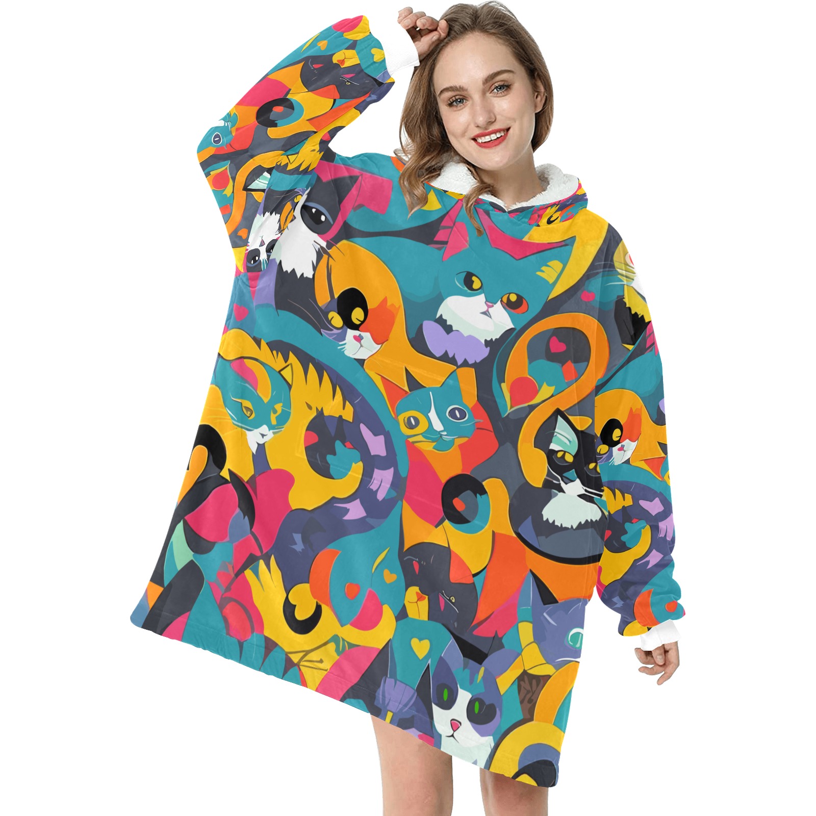 Cute colorful cats. Beautiful, cool abstract art. Blanket Hoodie for Women