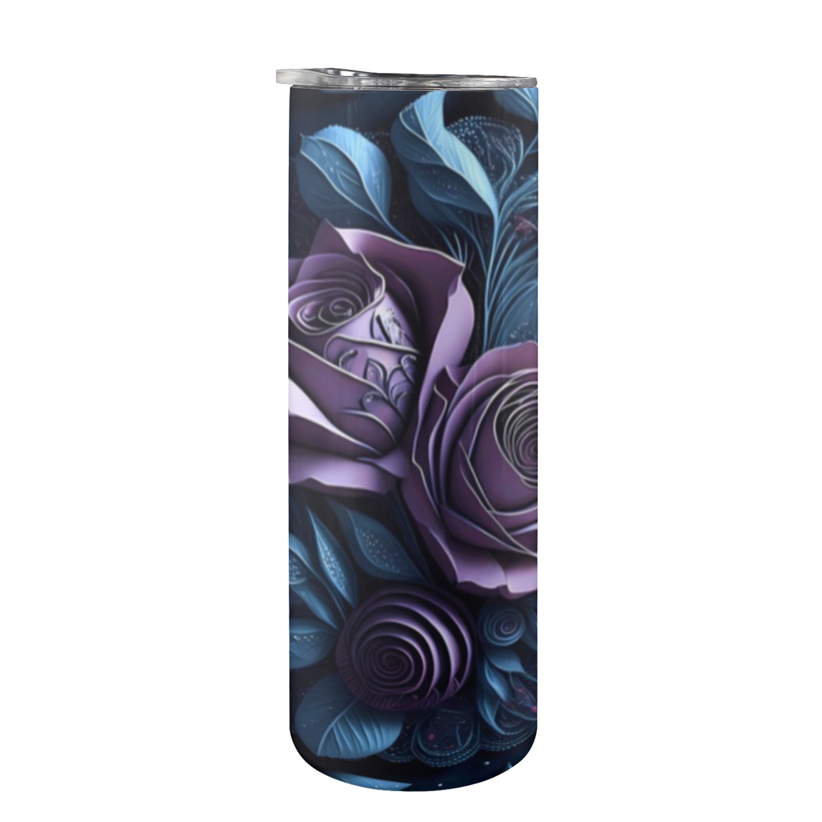 Purple Roses 3D - 20oz Tall Skinny Tumbler with Lid and Straw