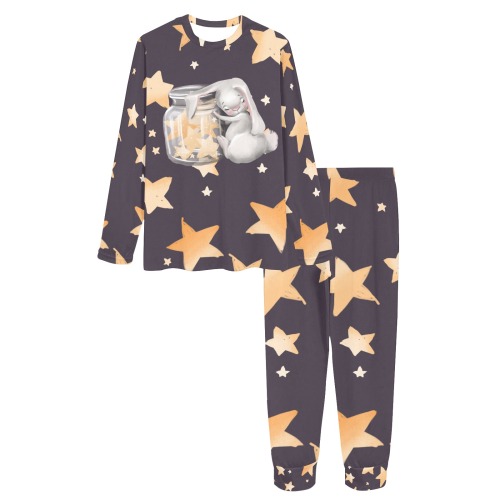 Sleeping Bunny with Stars Women's All Over Print Pajama Set