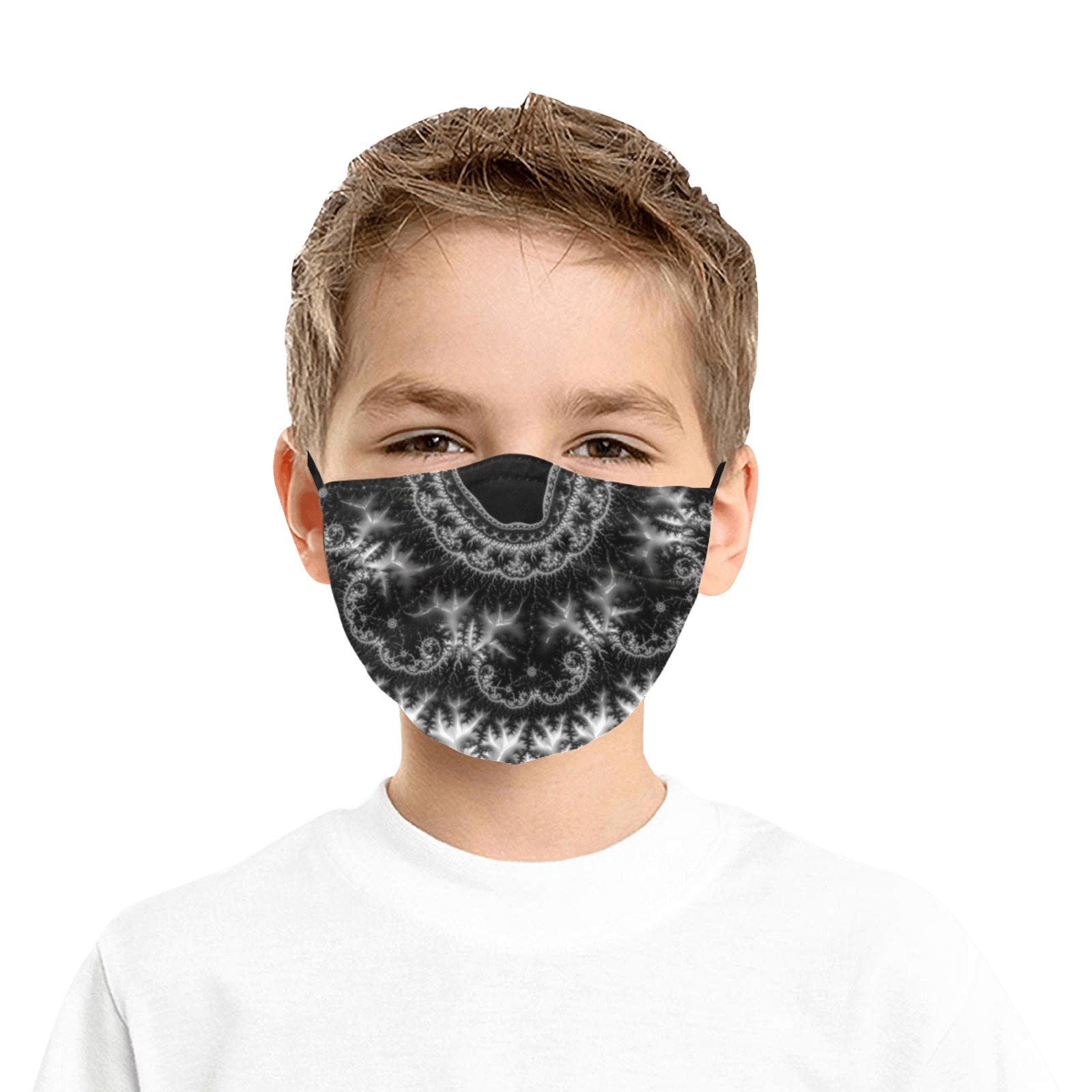 Silver Lace Collar Fractal Abstract Pleated Mouth Mask for Kids (Model M08)