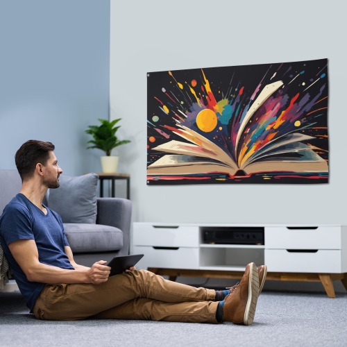 Reading creates knowledge abstract art on black House Flag 56"x34.5"