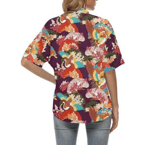 CRANE ELEGANCE All Over Print Hawaiian Shirt for Women (Model T58)