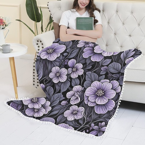 Fabulous Florals 36 Pom Pom Fringe Blanket 60"x80"