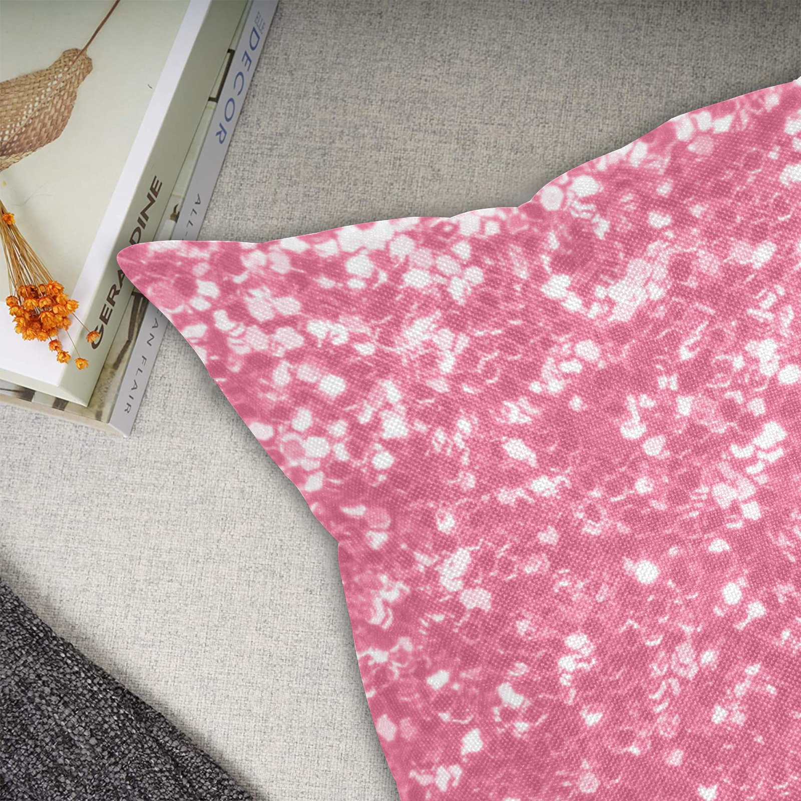 Magenta light pink red faux sparkles glitter Linen Zippered Pillowcase 18"x18"(Two Sides)
