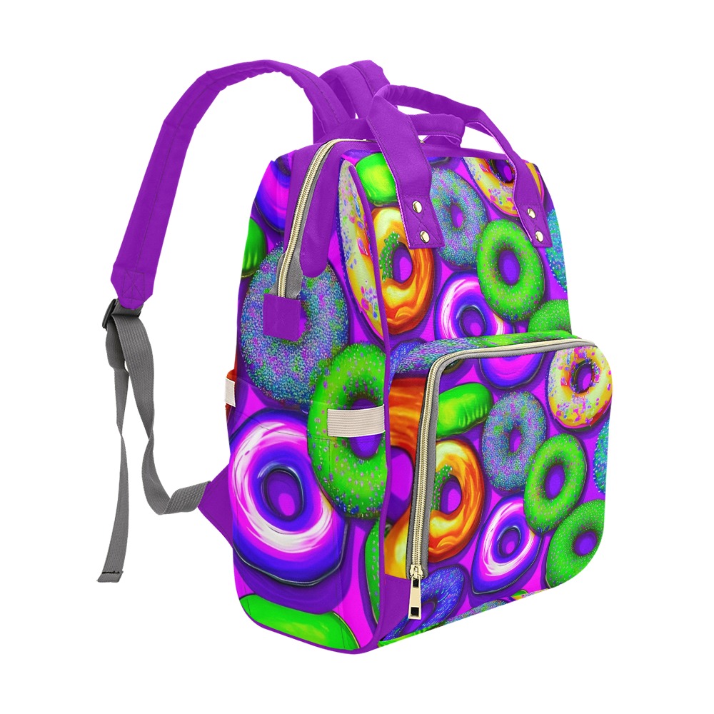 Colorful Donuts Purple Multi-Function Diaper Backpack/Diaper Bag (Model 1688)