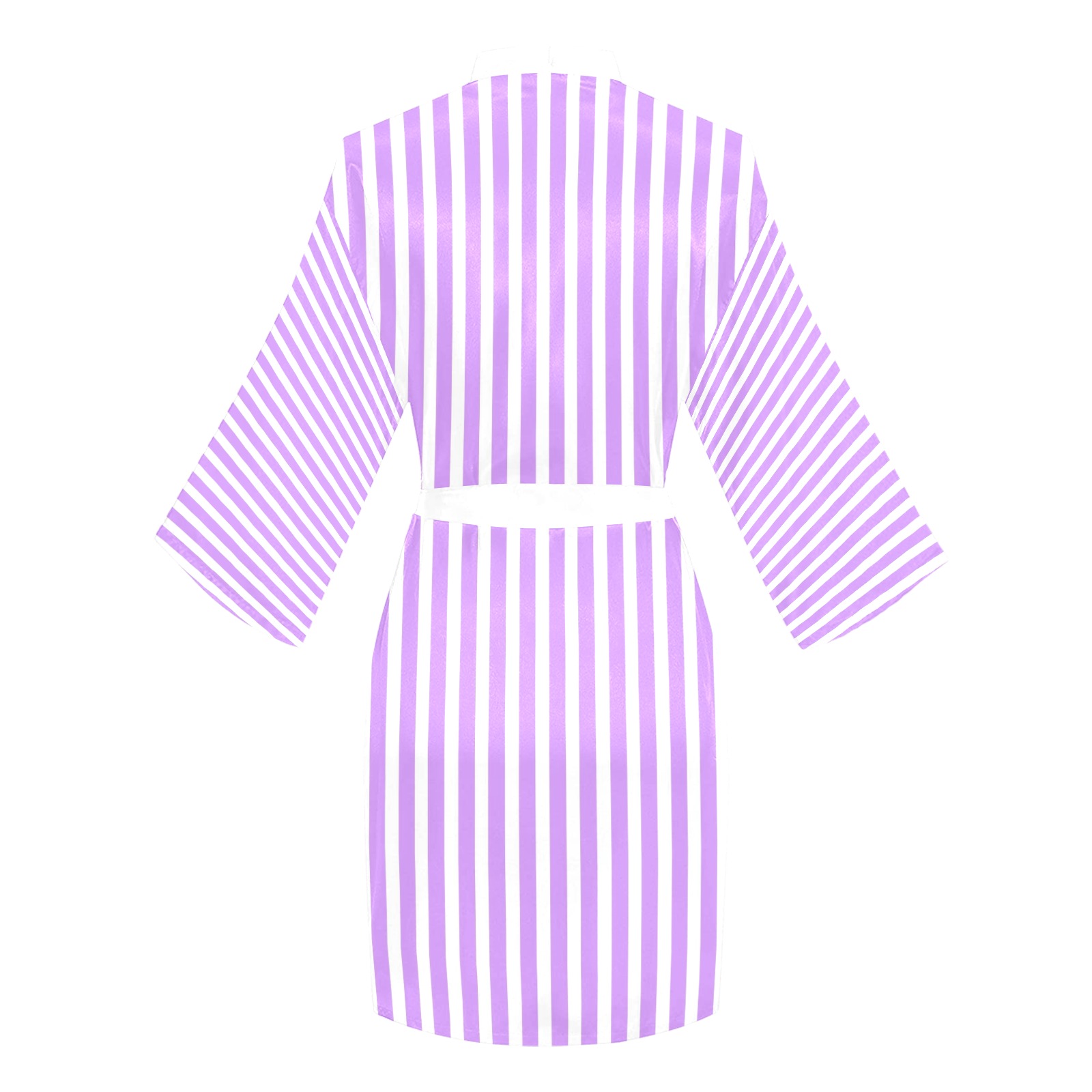 Lavender Tight Stripes on White Field Long Sleeve Kimono Robe