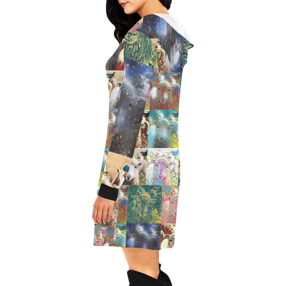 Sheep With Filters Collage All Over Print Hoodie Mini Dress (Model H27)