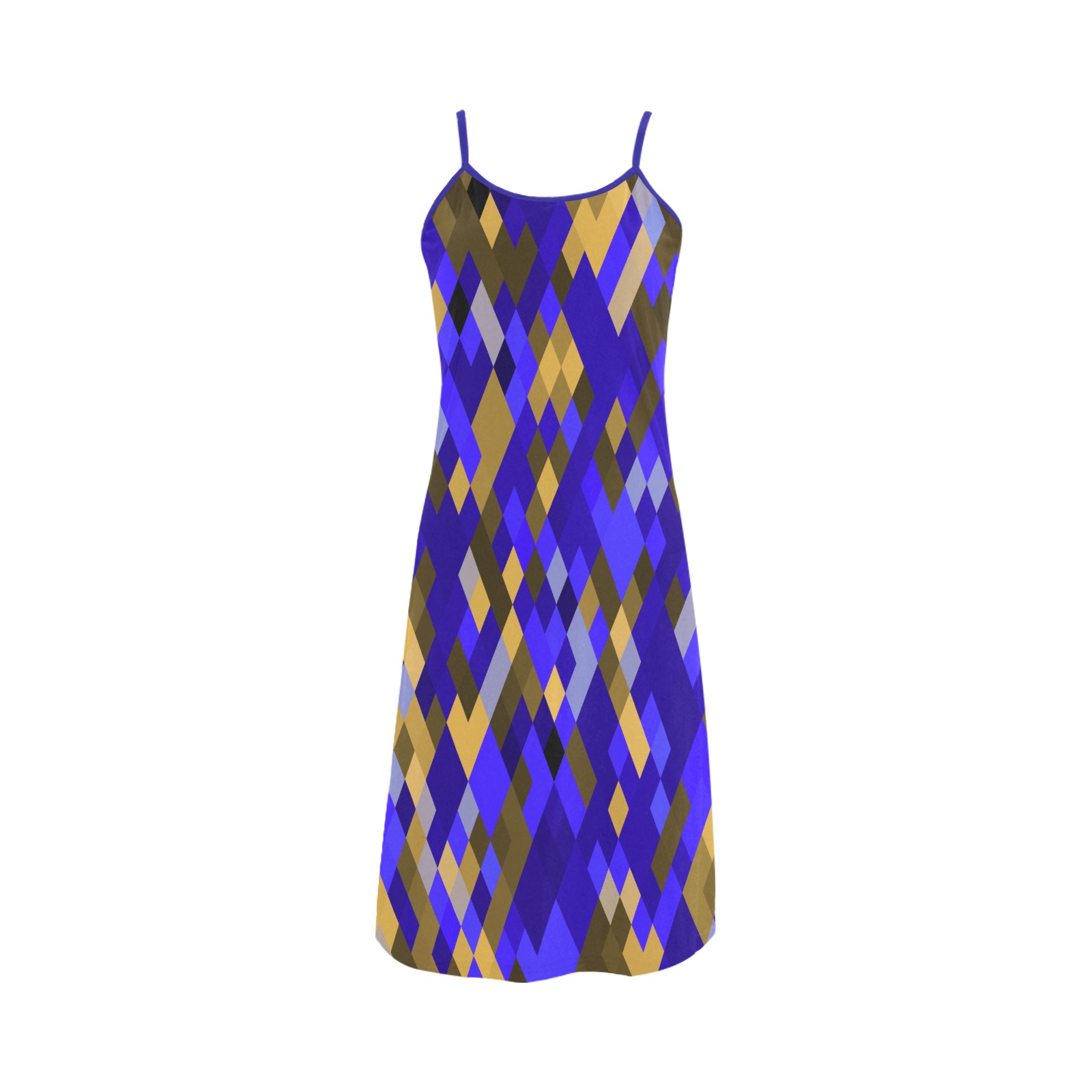 Blue Gold Harlequin Geometric Alcestis Slip Dress (Model D05)
