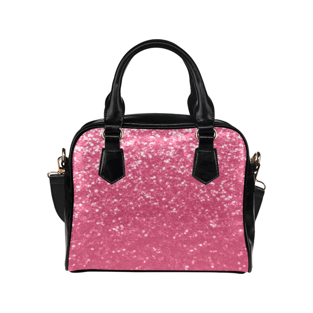 Magenta light pink red faux sparkles glitter Shoulder Handbag (Model 1634)