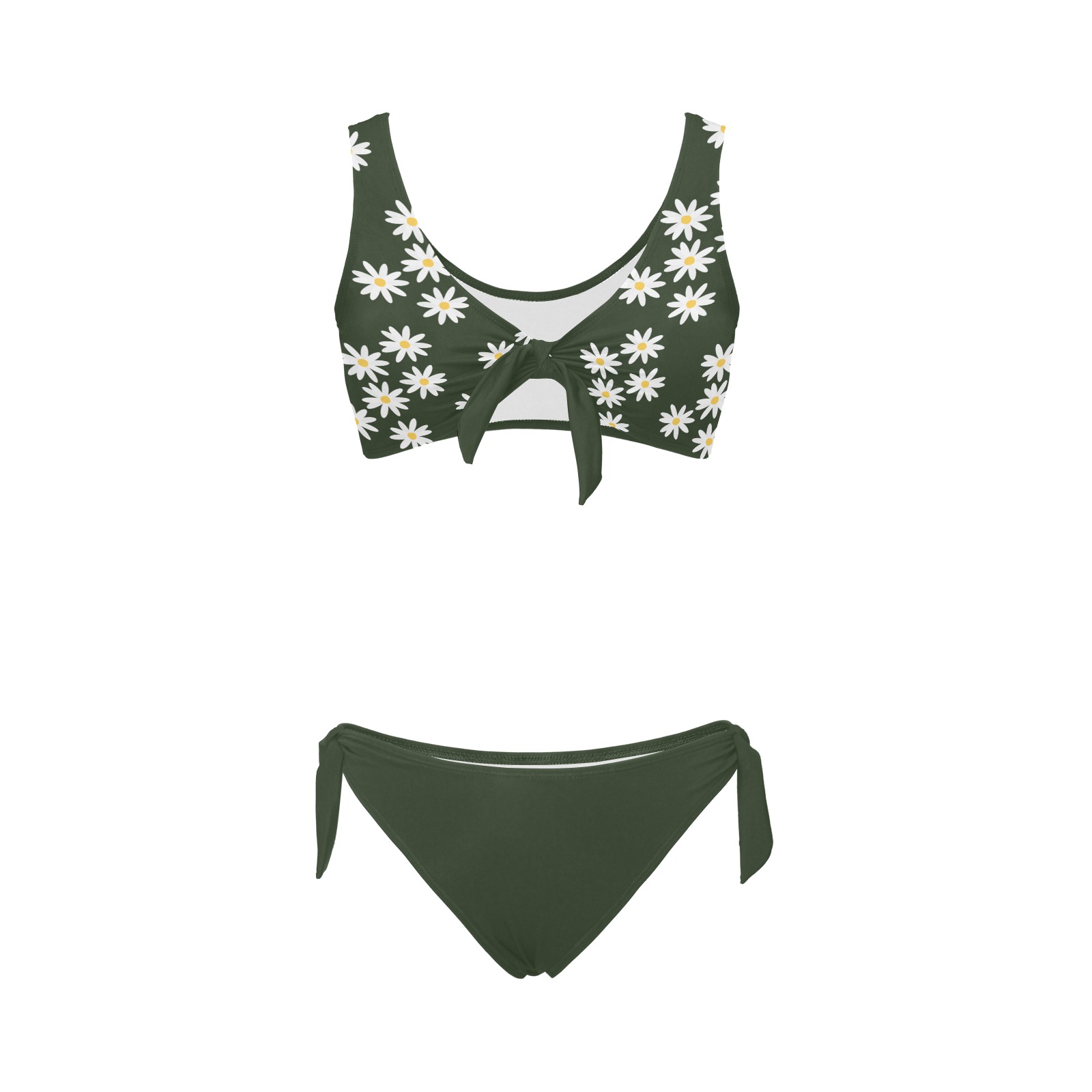 Daisy Woman's Swimwear Green Plain Bow Tie Front Bikini Swimsuit (Model S38)