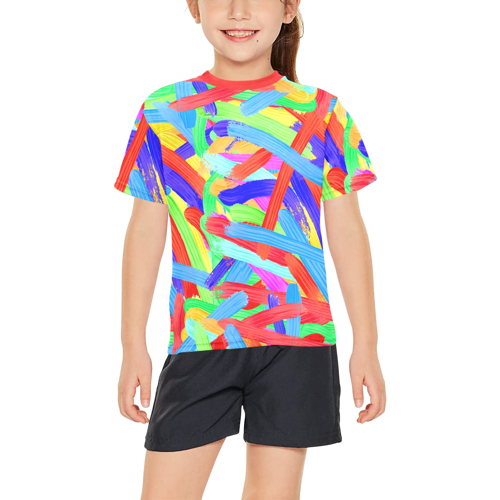 Colorful Finger Painting Big Girls' All Over Print Crew Neck T-Shirt (Model T40-2)