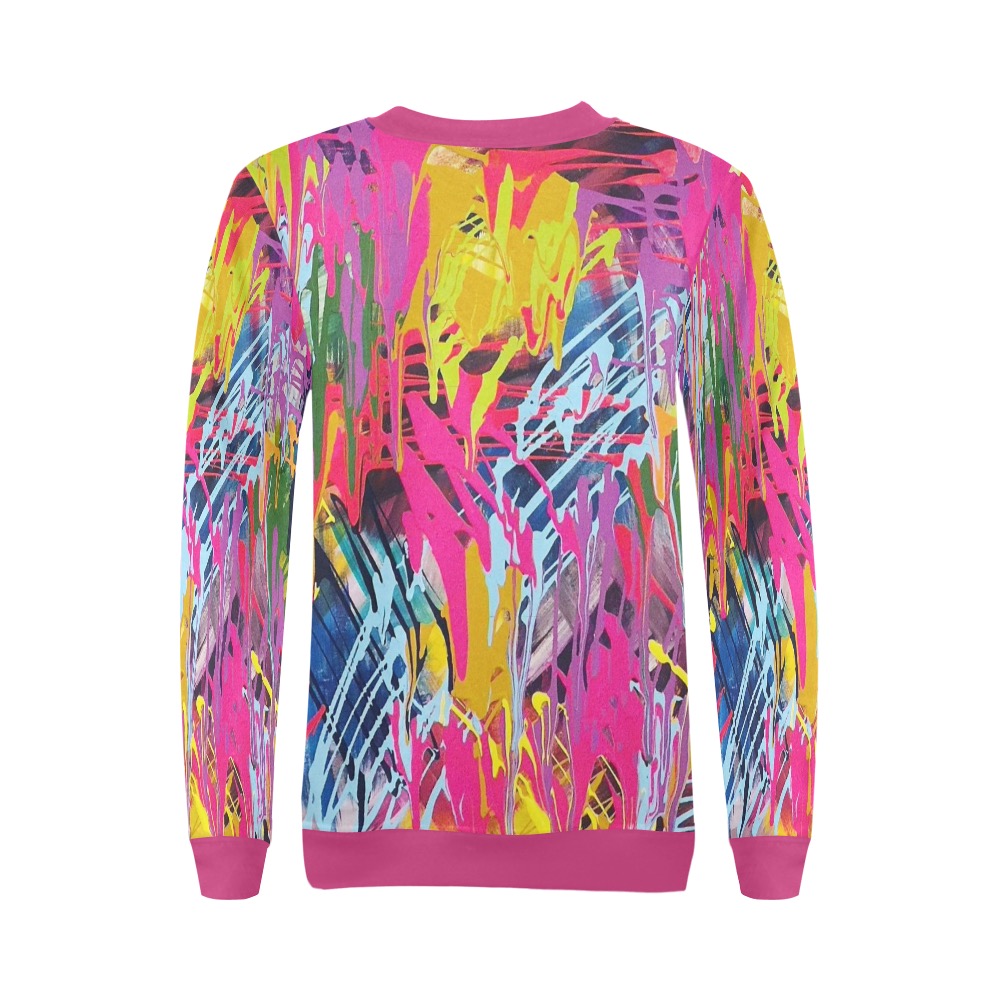 Wondering / Pink All Over Print Crewneck Sweatshirt for Women (Model H18)