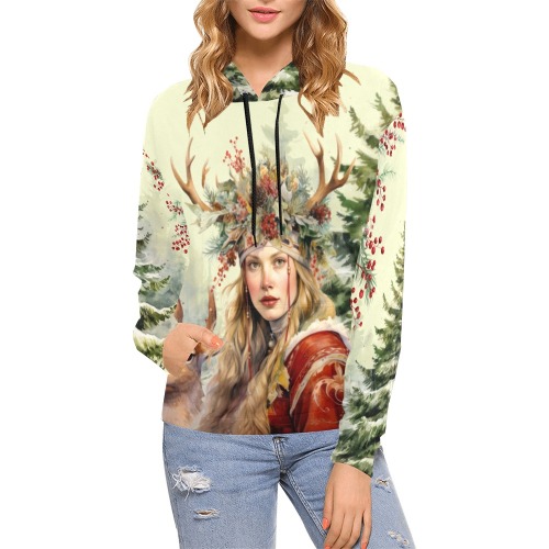 Nordic Folklore All Over Print Hoodie for Women (USA Size) (Model H13)