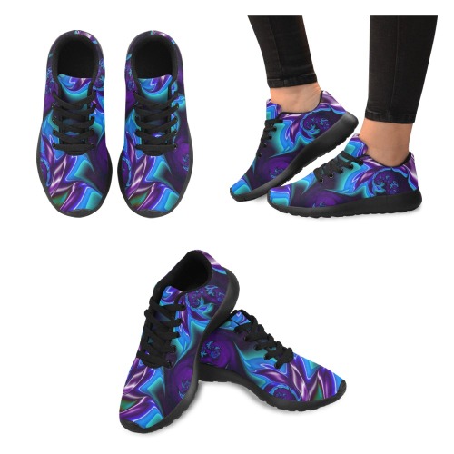 Aqua Blue and Purple Flowers Fractal Abstract Men’s Running Shoes (Model 020)