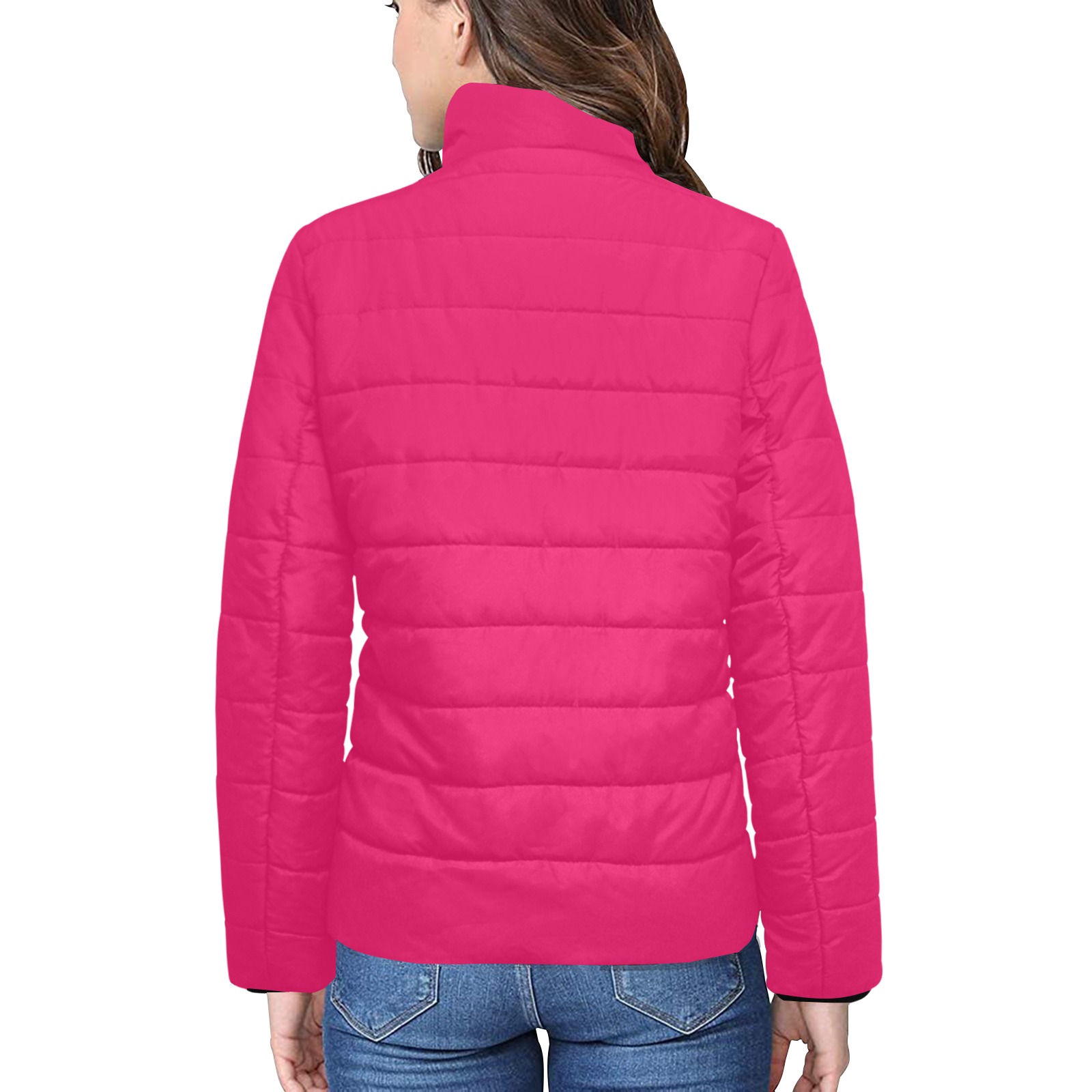 color ruby Women's Stand Collar Padded Jacket (Model H41)