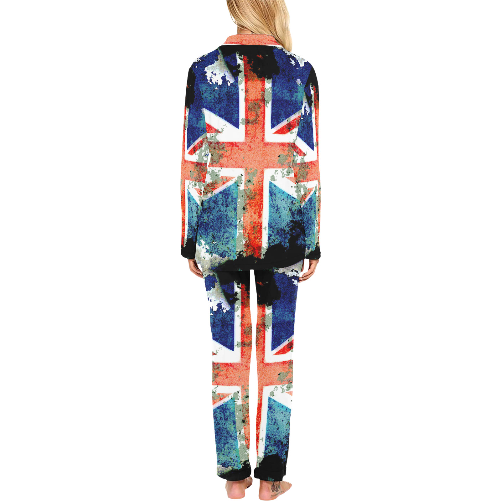 Extreme Grunge Union Jack Flag Women's Long Pajama Set
