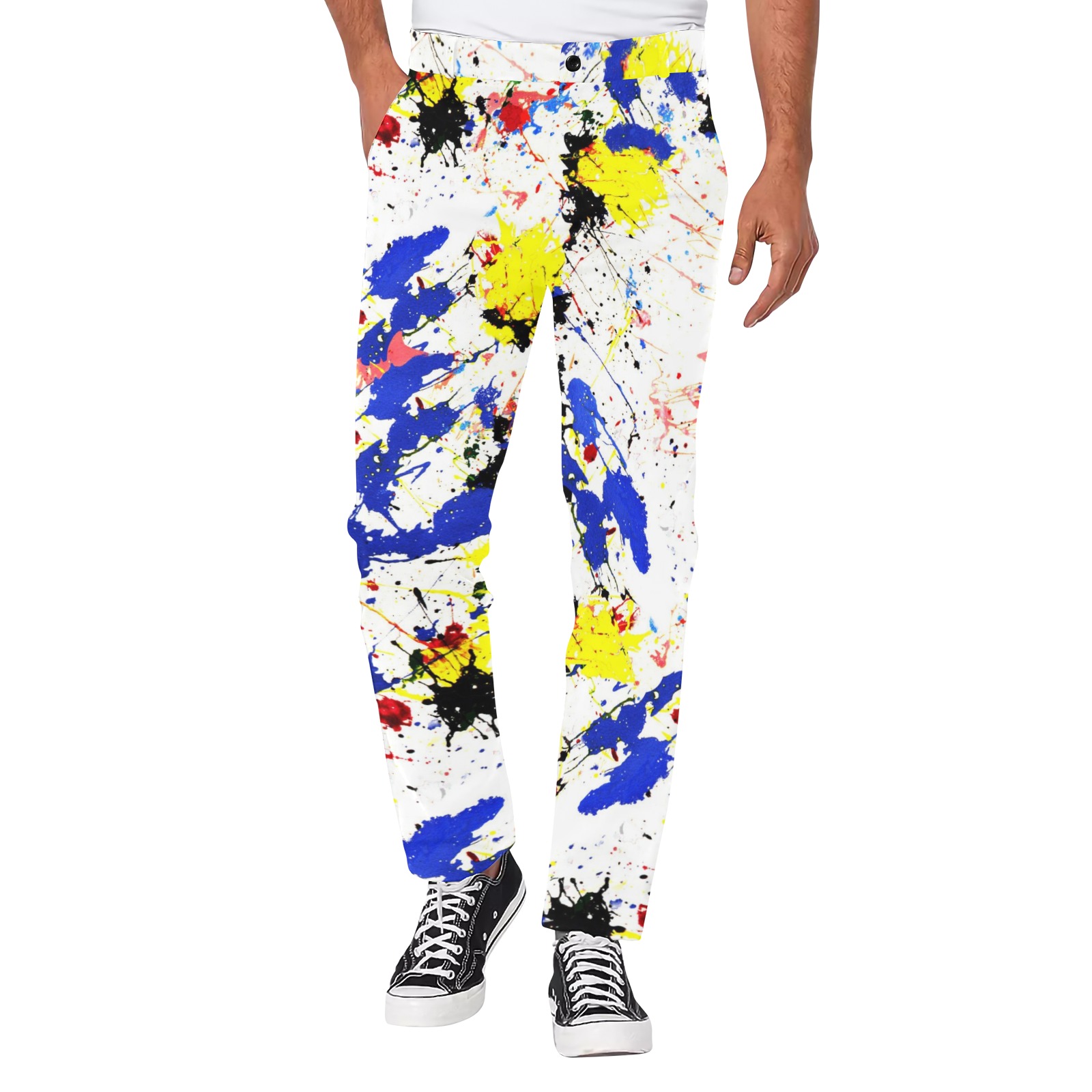 Blue Paint Splatter Men's All Over Print Casual Trousers (Model L68)