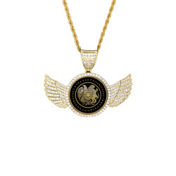 Coat of Arms Wings Gold Photo Pendant with Rope Chain