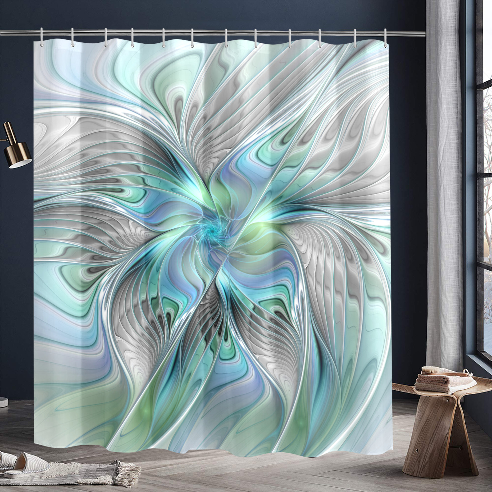 Abstract Blue Green Butterfly Fantasy Fractal Art Shower Curtain 72"x84"