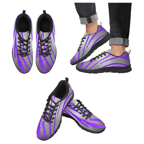 Silver Tiger Stripes Purple Women's Breathable Running Shoes (Model 055)