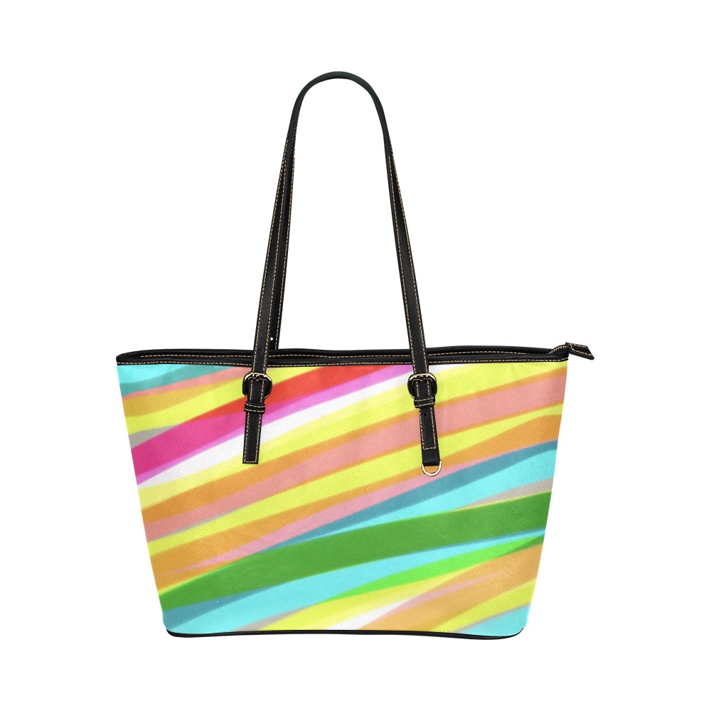 color stripes Leather Tote Bag/Small (Model 1651)