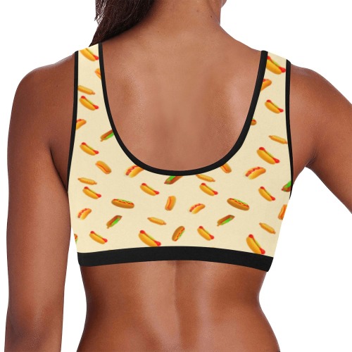 Hot Dogs on Yellow Women's All Over Print Sports Bra-New (Model T52)