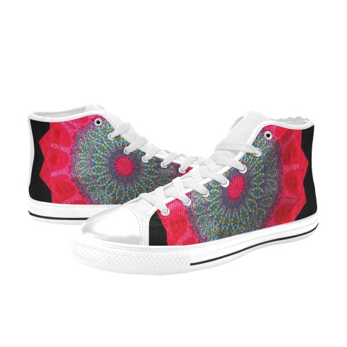Blooming Poppy Flower Fractal Abstract Kaleidoscope Mandala Men’s Classic High Top Canvas Shoes (Model 017)