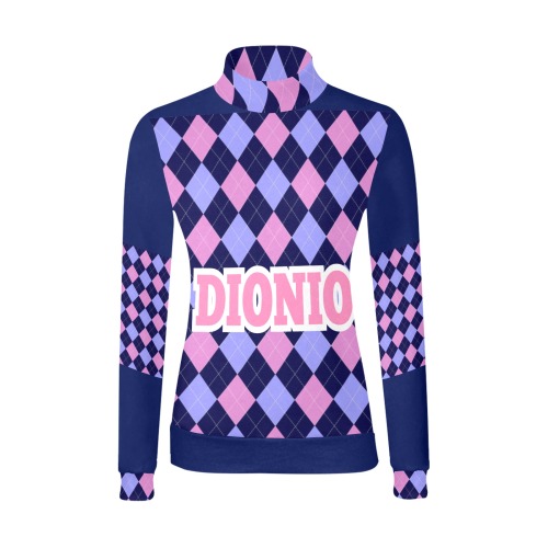 DIONIO Clothing - Women's Argyle Sweatshirt ( Navy Blue ,Pink Light Blue) Women's All Over Print Mock Neck Sweatshirt (Model H43)