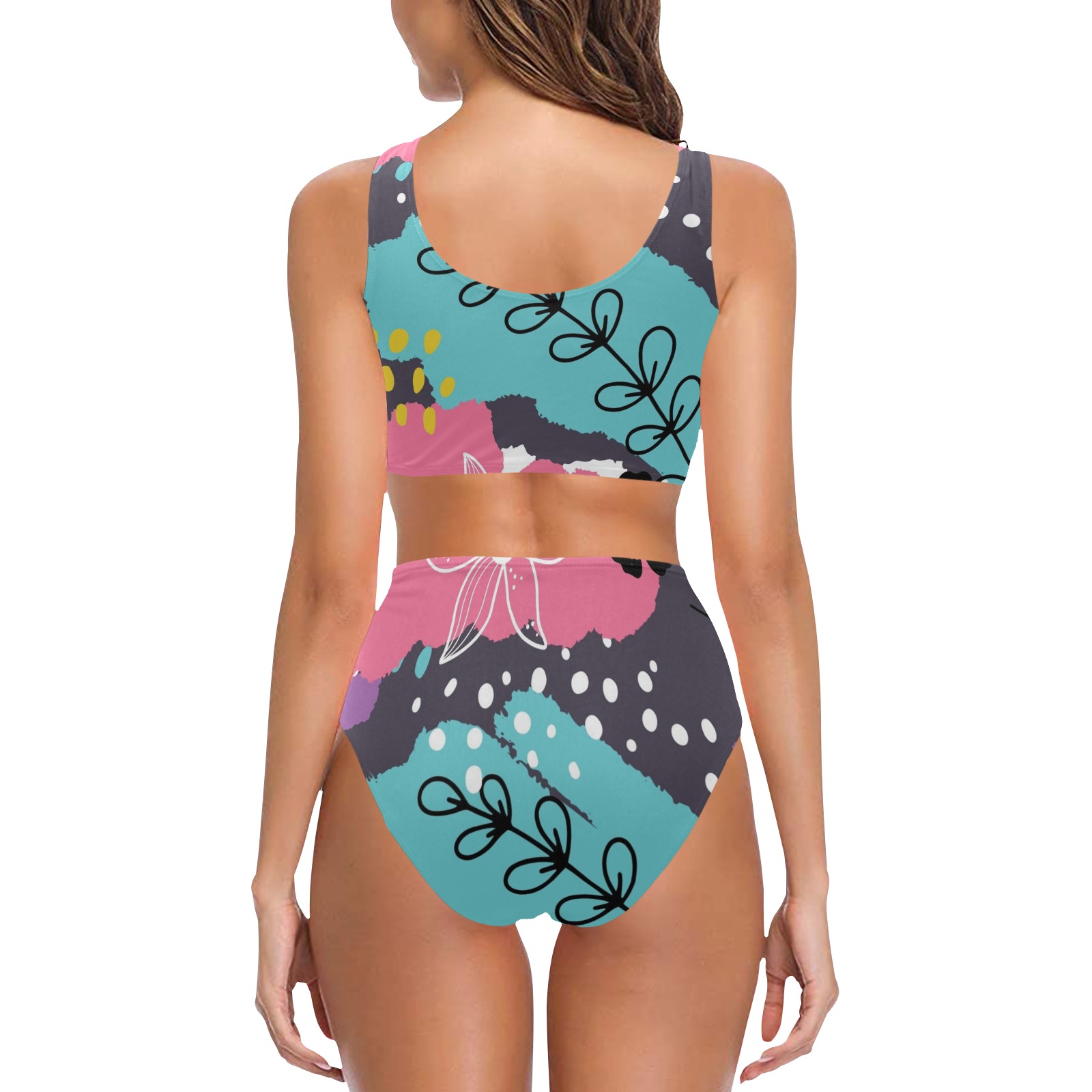 Abstract Floral Chest Bowknot Bikini Swimsuit (Model S33)