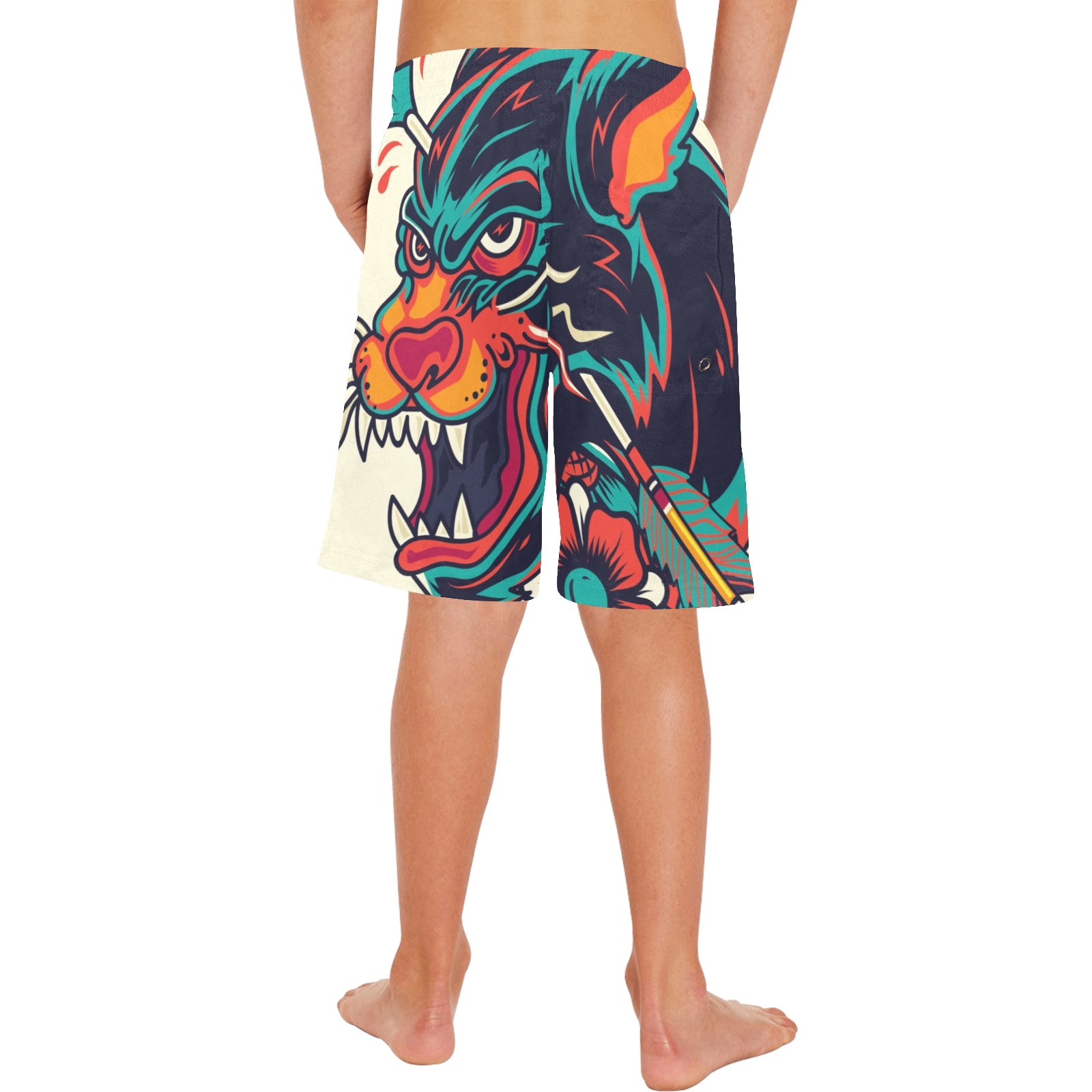 Old School Panther Boys' Casual Beach Shorts (Model L52)