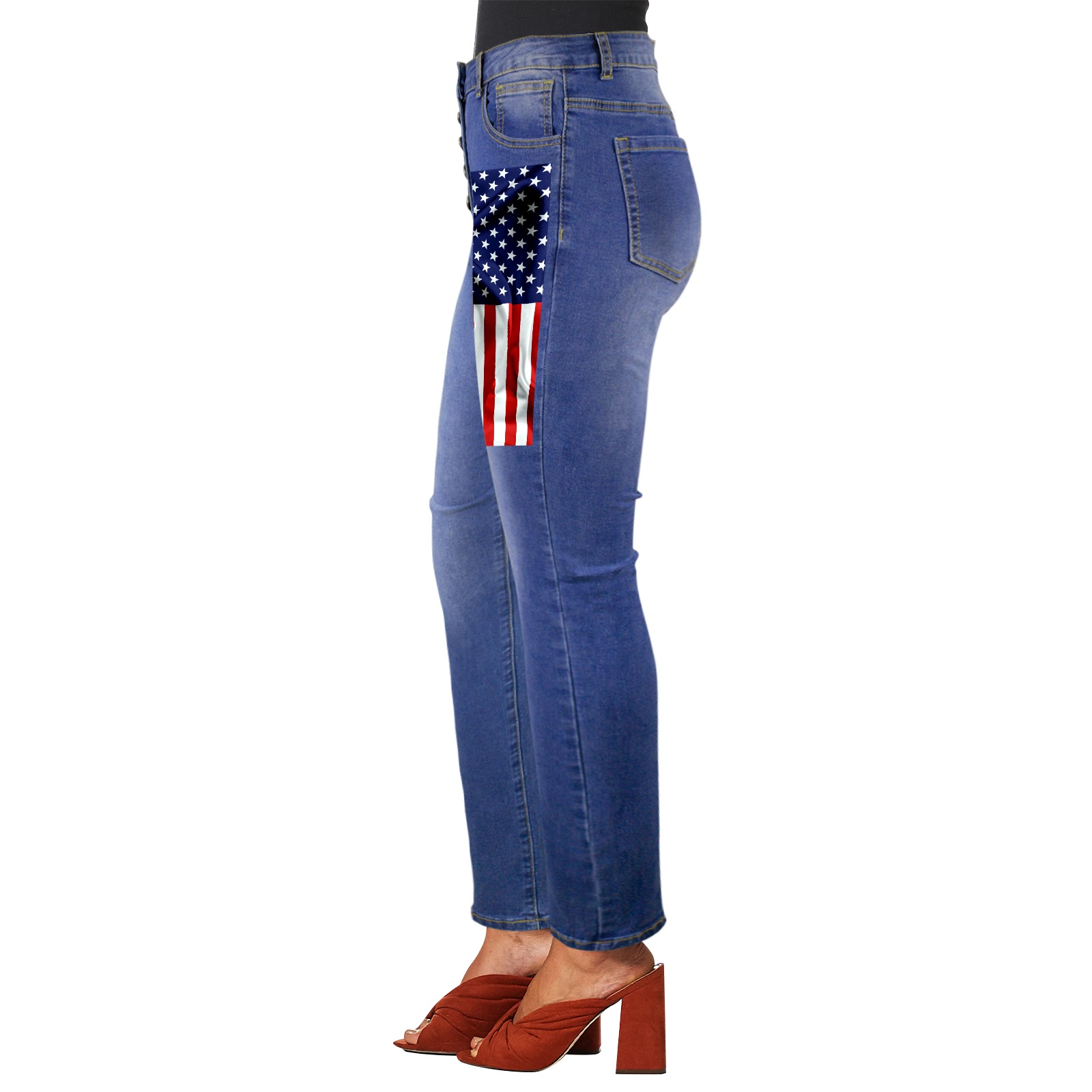 America Flag Banner Patriot Stars Stripes Freedom Women's Jeans (Front Printing)