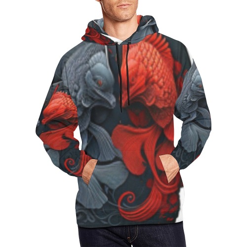 blk and grey fighting fish All Over Print Hoodie for Men (USA Size) (Model H13)