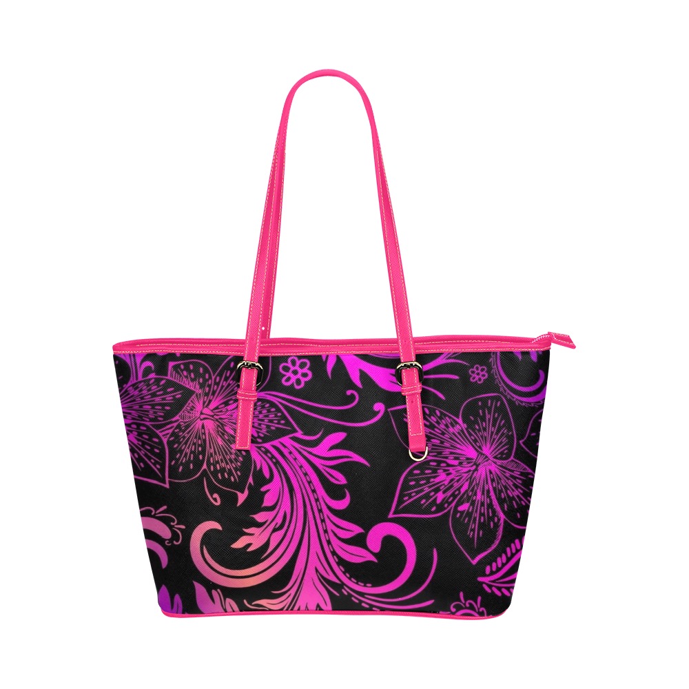 Hot pink and Black punk rock purse Leather Tote Bag/Large (Model 1651)
