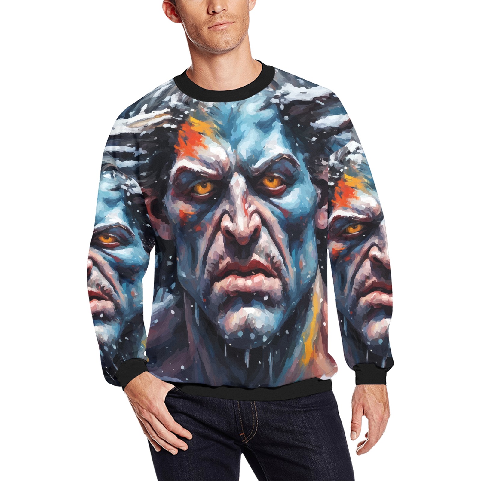 Frozen Demon Of Winter Monster Man Four Seasons Men's Oversized Fleece Crew Sweatshirt (Model H18)